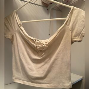 Charlotte Russe Cream Tie Front Crop Blouse